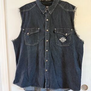 Harley Davidson Raw Denim Sleeveless Button-Up Shirt